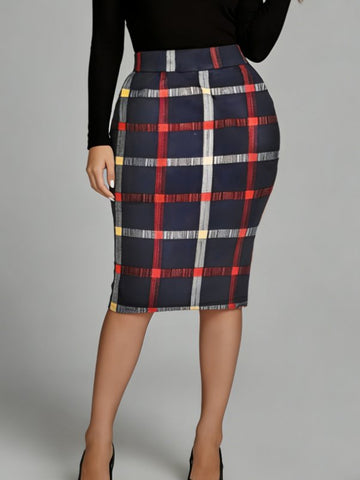 High Waisted Plaid Pencil Skirt
