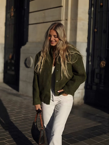 Cozy Brushed Wool Blend Bomber Jacket