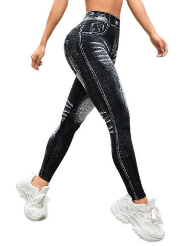 High Waisted Faux Denim Leggings