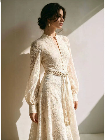 Elegant Floral Lace Long Sleeve Dress