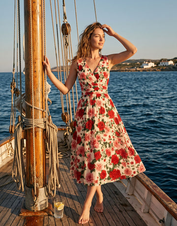 CORINNE
Floral Print V Neck A Line Midi Dress