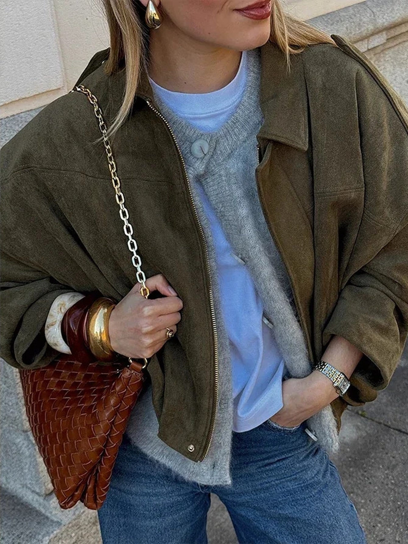 Oversized Suede Bubble Hem Jacket