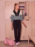 Colorblock Zipper Casual Pant Set