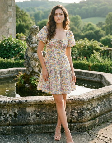 AYLA Floral Print Puff Sleeve Tiered Mini Dress