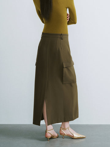 Urban Revivo Midi Straight Skirt-Coffee Brown