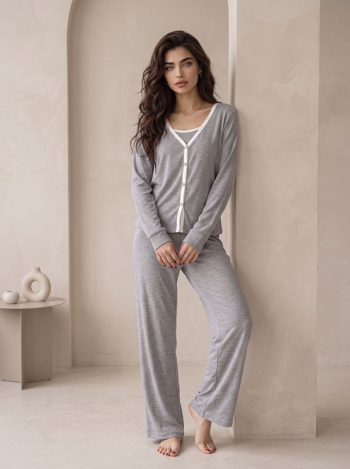 Soft Ribbed Button Front Lounge Set