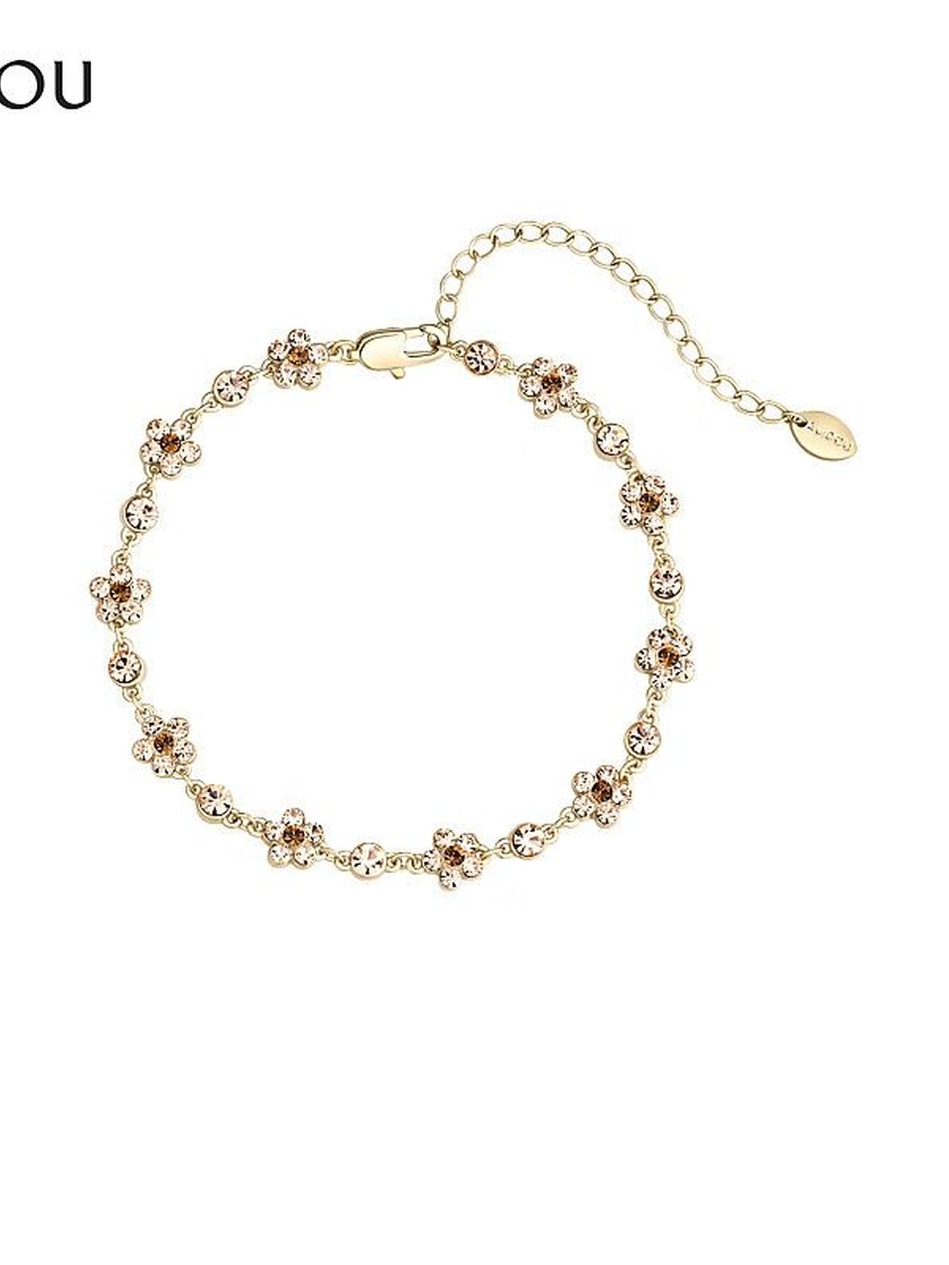 Dainty Floral Crystal Gold Bracelet