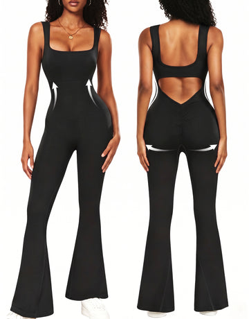 Sculpting Backless Flare Leg Jumpsuit