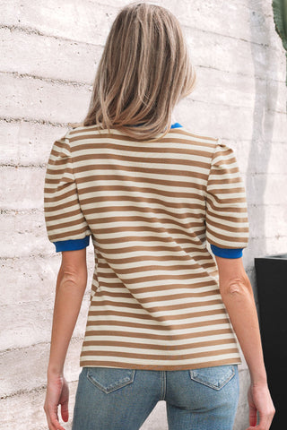 Striped Pattern Puff Sleeve T-Shirt