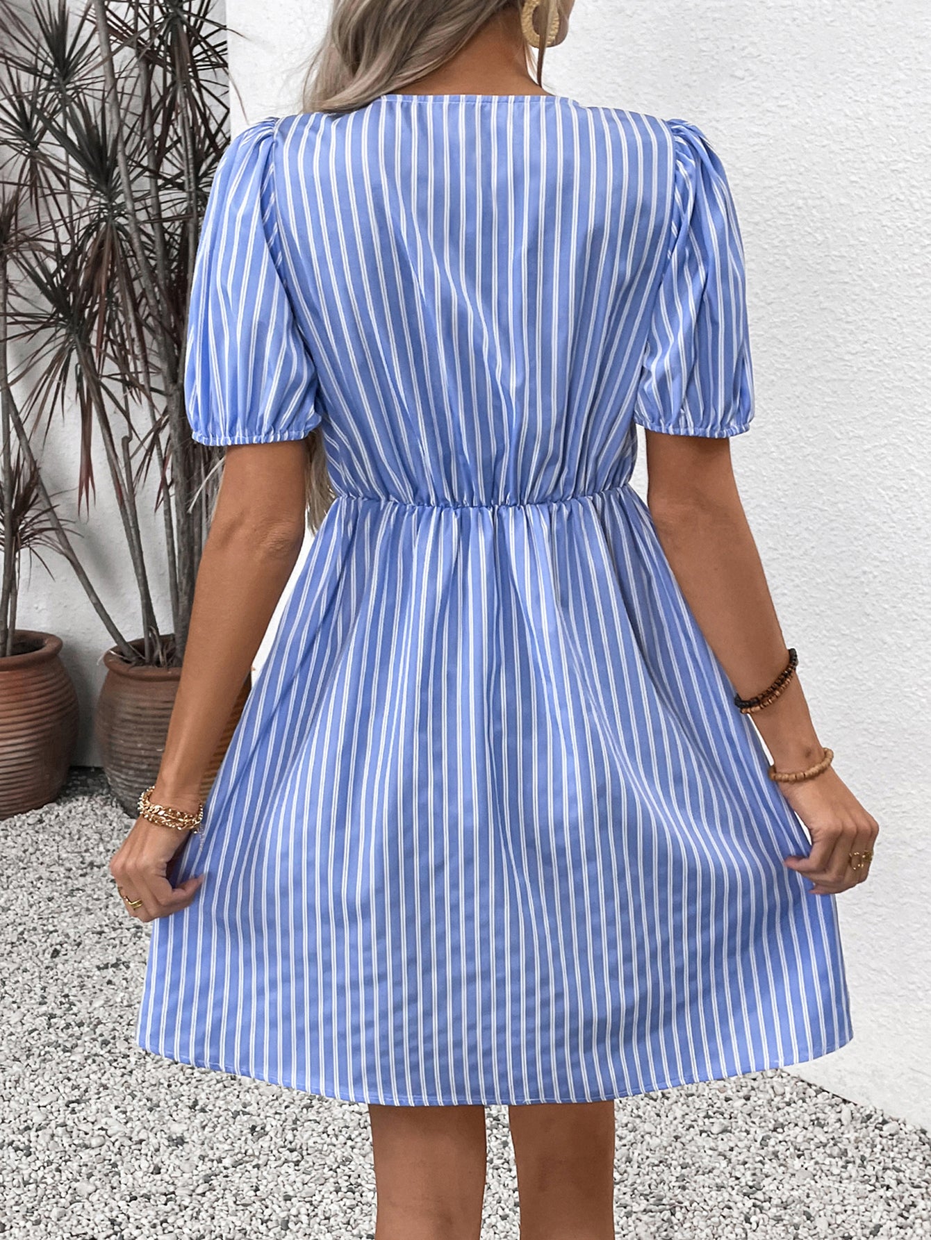 Puff Sleeve Oversized Bow Elegant Mini Dress-Multicolor