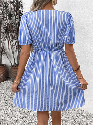 Puff Sleeve Oversized Bow Elegant Mini Dress-Multicolor