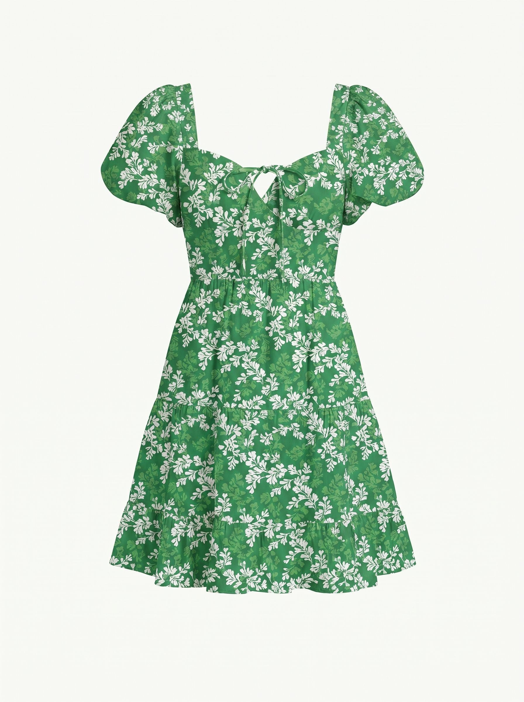 AYLA Floral Print Puff Sleeve Tiered Mini Dress