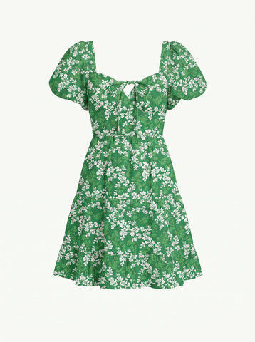 AYLA Floral Print Puff Sleeve Tiered Mini Dress