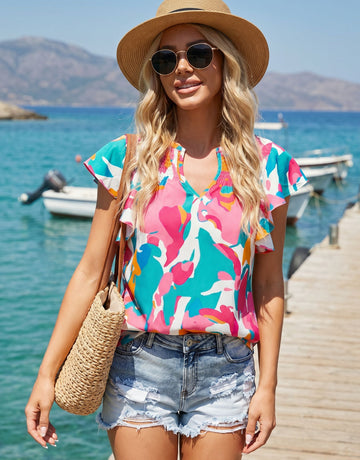 Abstract Print V Neck Blouse