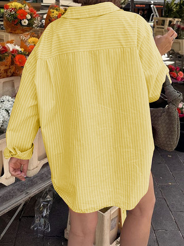 Relaxed Fit Vertical Stripe Longline Oversized Shirt