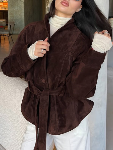 Elegant Belted Shawl Collar Coat