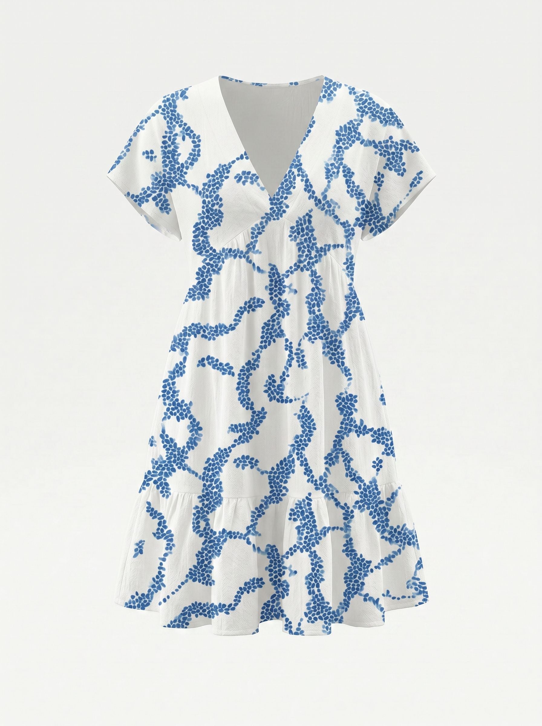 Floral Print V Neck Tiered Babydoll Mini Dress