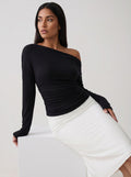 Asymmetric Ruched Long Sleeve T-shirt
