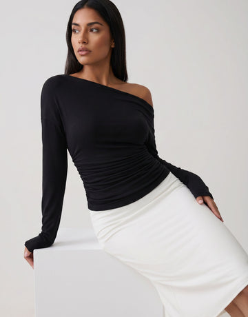 Asymmetric Ruched Long Sleeve T-shirt