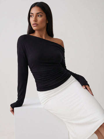 Asymmetric Ruched Long Sleeve T-shirt