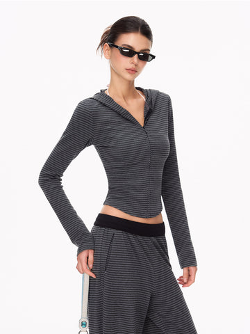 Cropped Striped Zip Up Hoodie