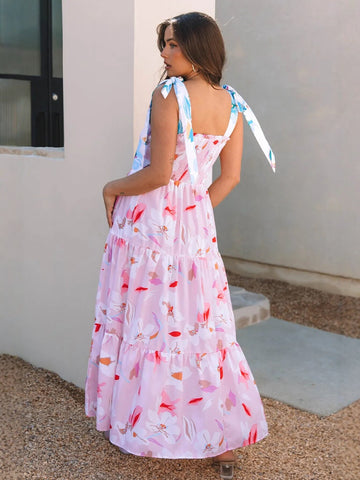 Square Neck Tiered Skirt Maxi Dress