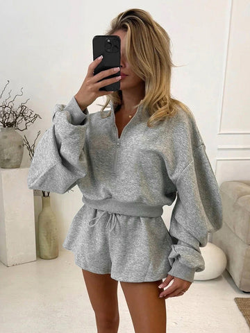 Cozy Quarter Zip Shorts Set