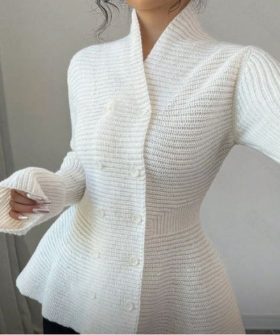 Elegant Peplum Double Breasted Cardigan