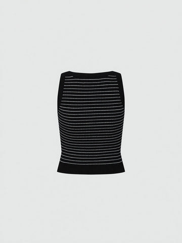 Contrast Striped Sleeveless Knitted T-Shirts