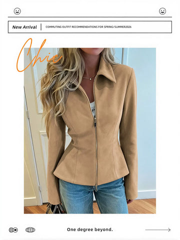 Fitted Suede Peplum Zip Jacket