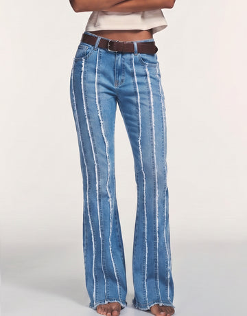 Distressed Seam Flare Leg Jeans