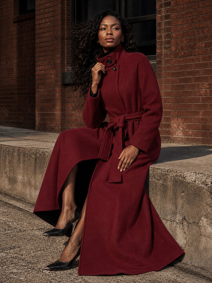 Elegant Belted Wool Blend Coat