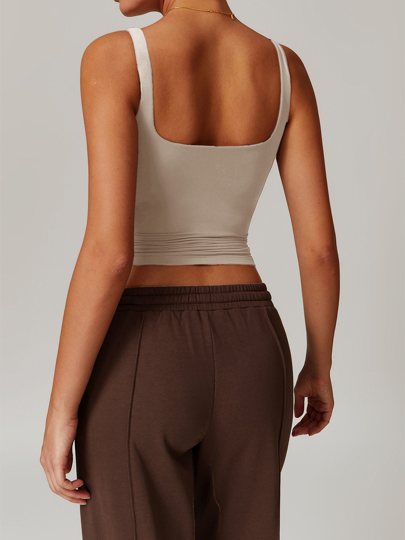 Square Neck Sleeveless Cropped Athletic Tank-Black