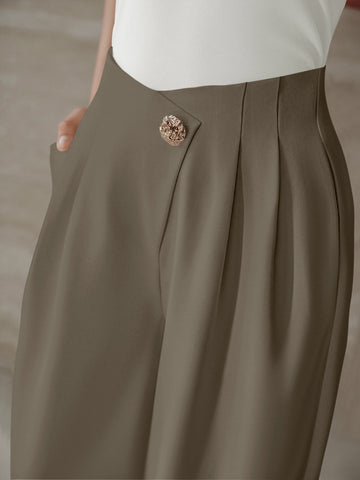 High Waisted Pleated Wide Leg Pants