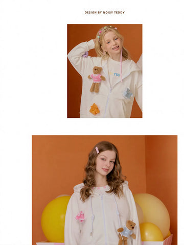 Cute Bear Graphic Zip Hooded Jacket
