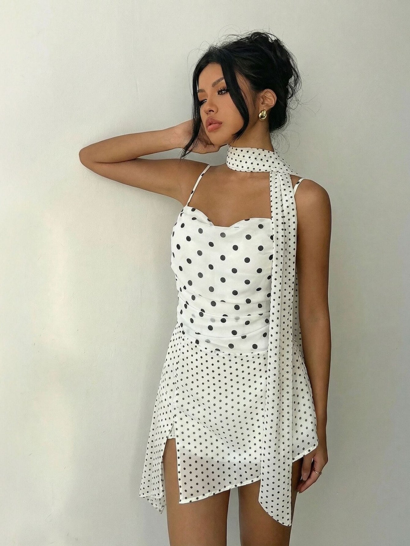 Polka Dot Cowl Neck Mini Dress