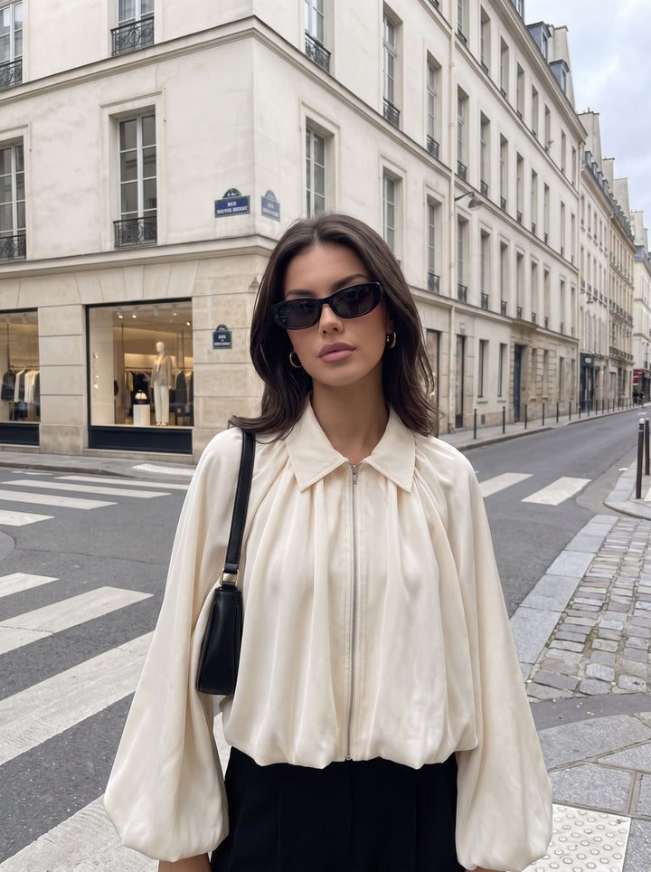 Oversized Pleated Zip Up Jacket