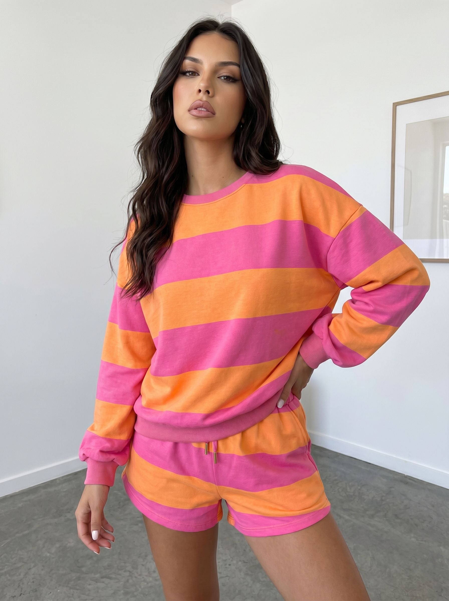 Cozy Striped Lounge Shorts Set