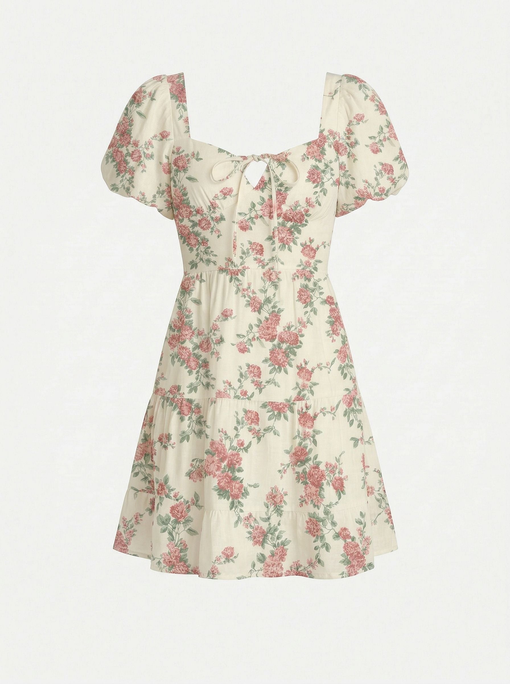 AYLA Floral Print Puff Sleeve Tiered Mini Dress