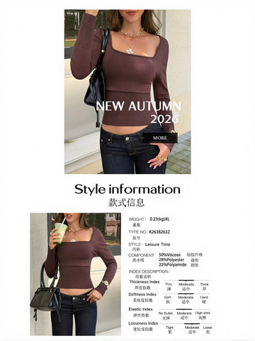 Square Neck Ribbed Knit Sweater