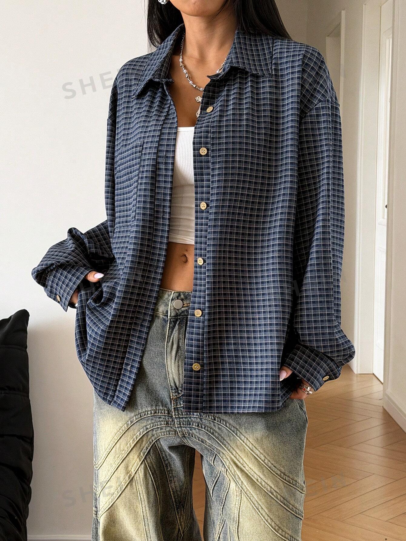 Oversized Plaid Button Down Shirt