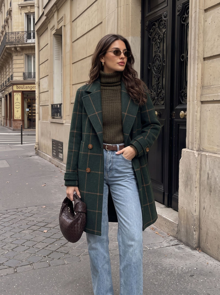 Classic Plaid Single Breasted Wool Coat