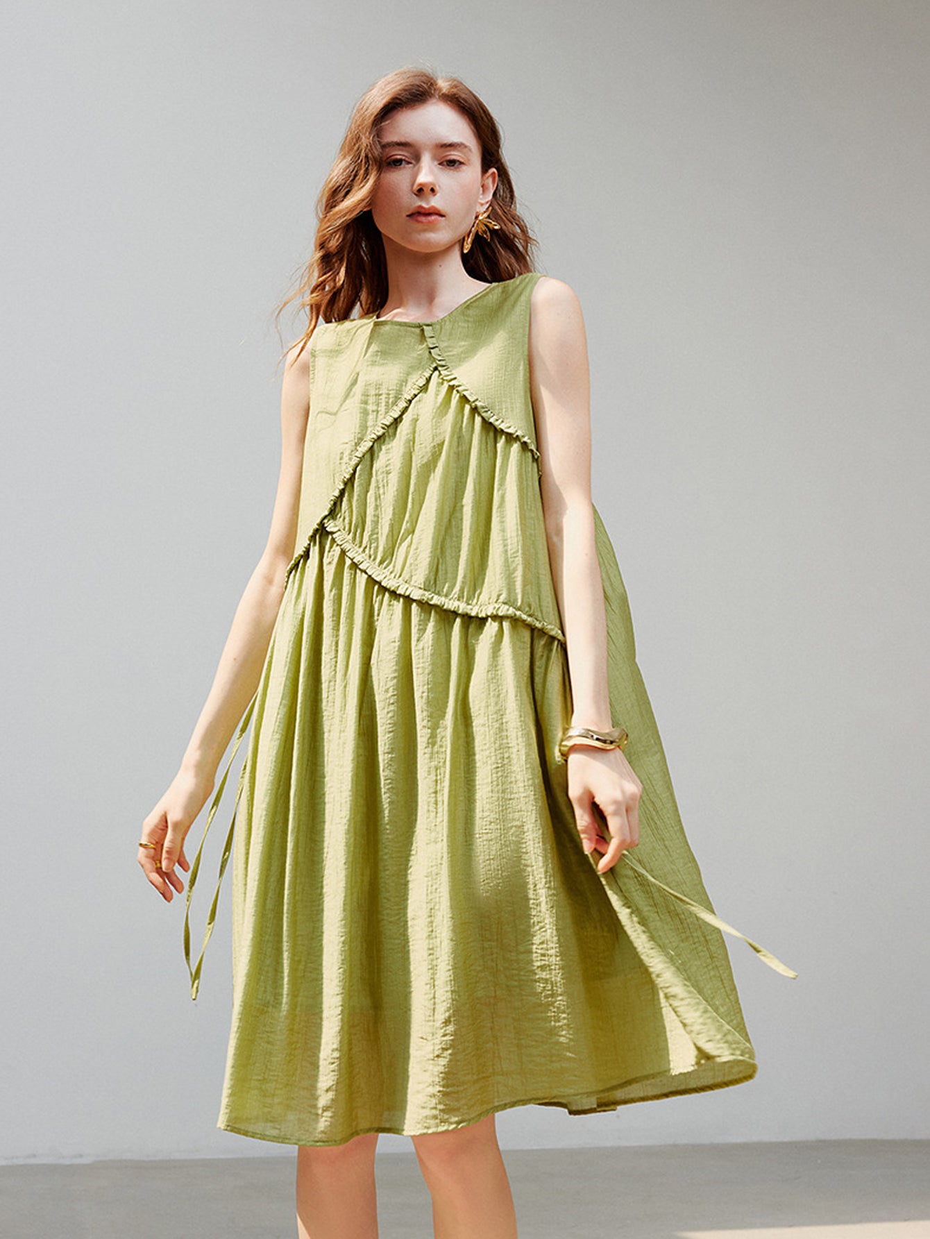Ruffle Detail Light Beach Midi Dress