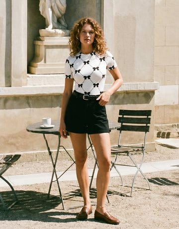 Cute Bow Print Fitted T-Shirt