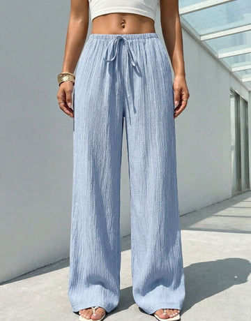 Drawstring Waist Wide-Leg Casual Pants-Multicolor
