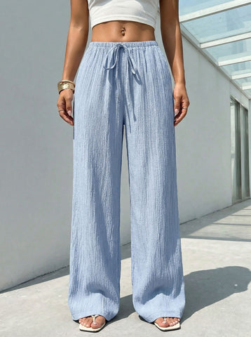 Drawstring Waist Wide-Leg Casual Pants-Multicolor