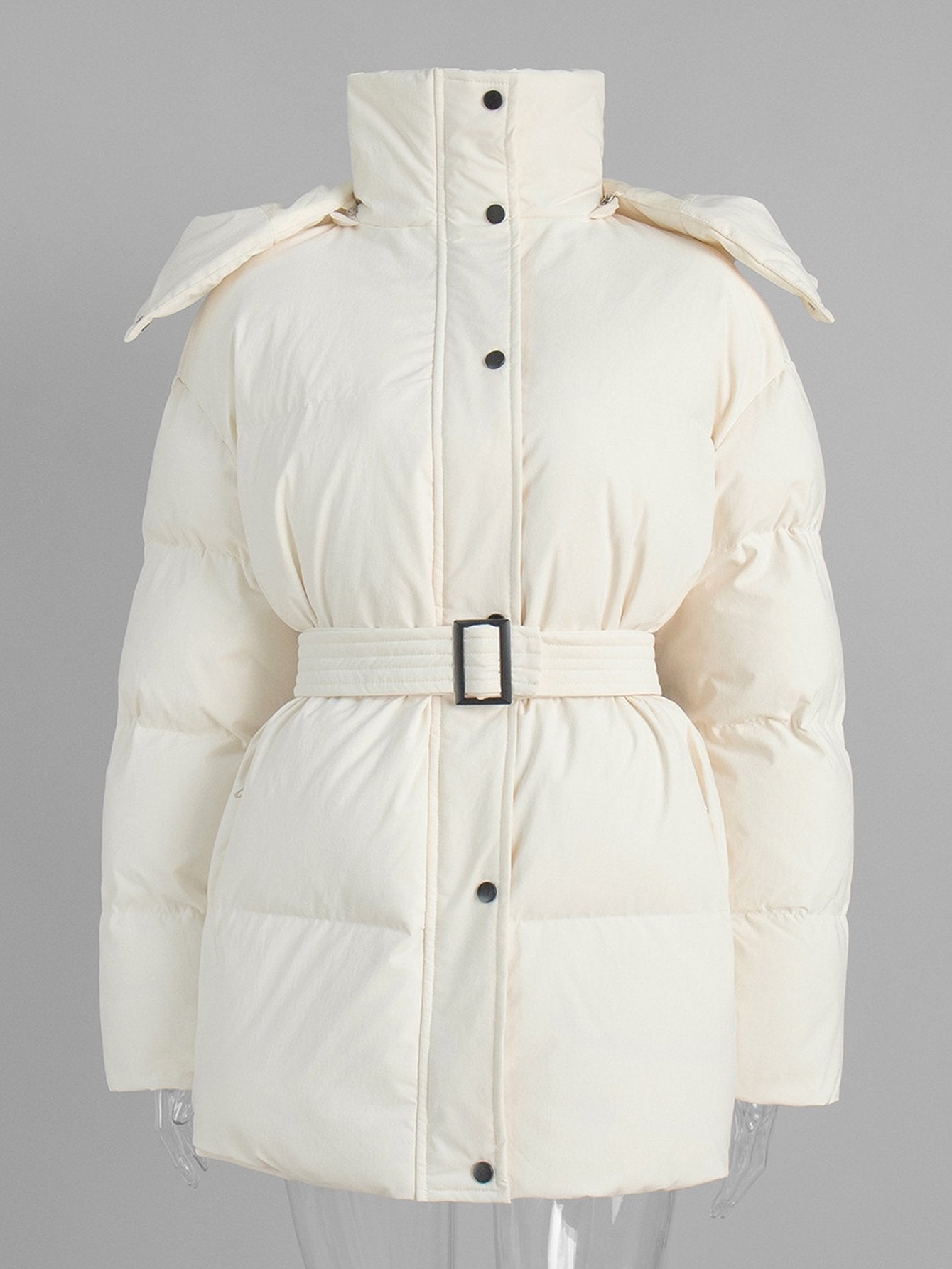 Belted Hooded Puffer Jacket Women