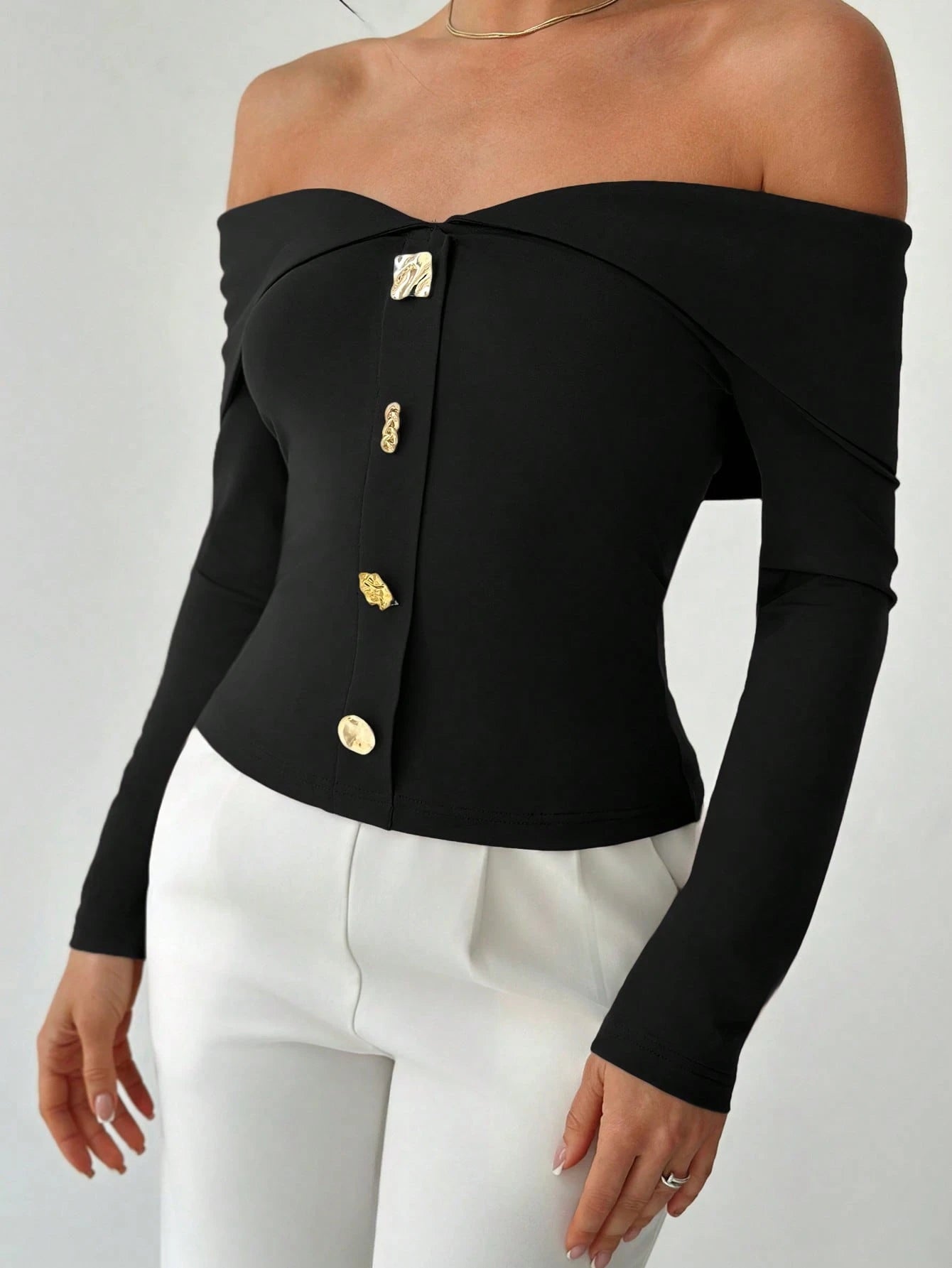 Elegant Off Shoulder Button Down Top