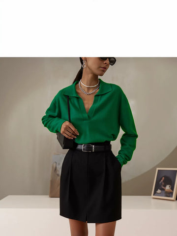 Soft Collared V Neck Knit Sweater