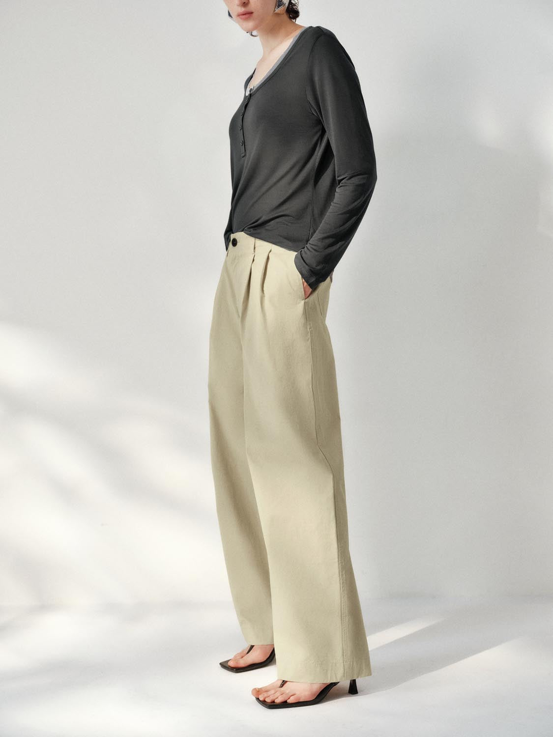 Urban Revivo Wide Leg Pants-Light Khaki